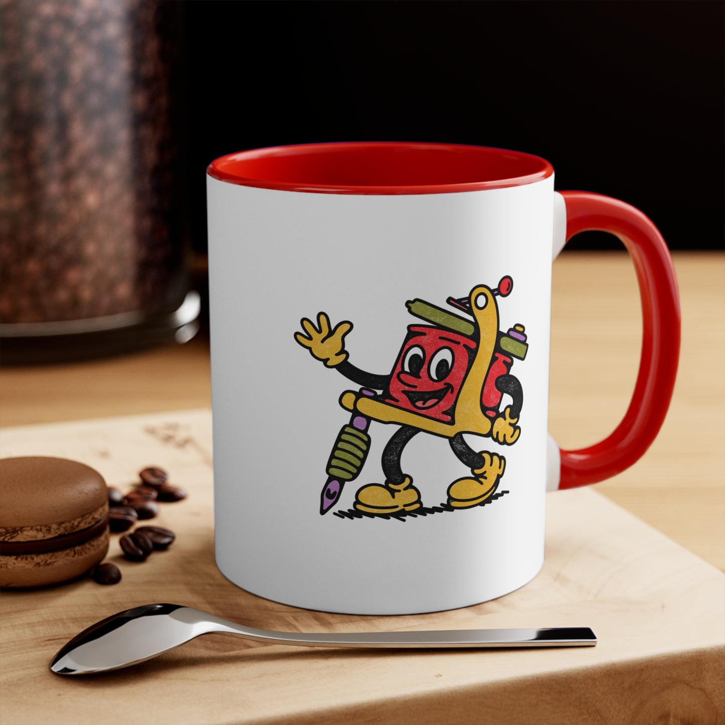 Round Shader Club Coffee Mug – Cartoon Coil Machine Edition